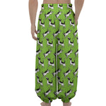 Green Doodle Bull Terrier Pattern Print Lantern Pants