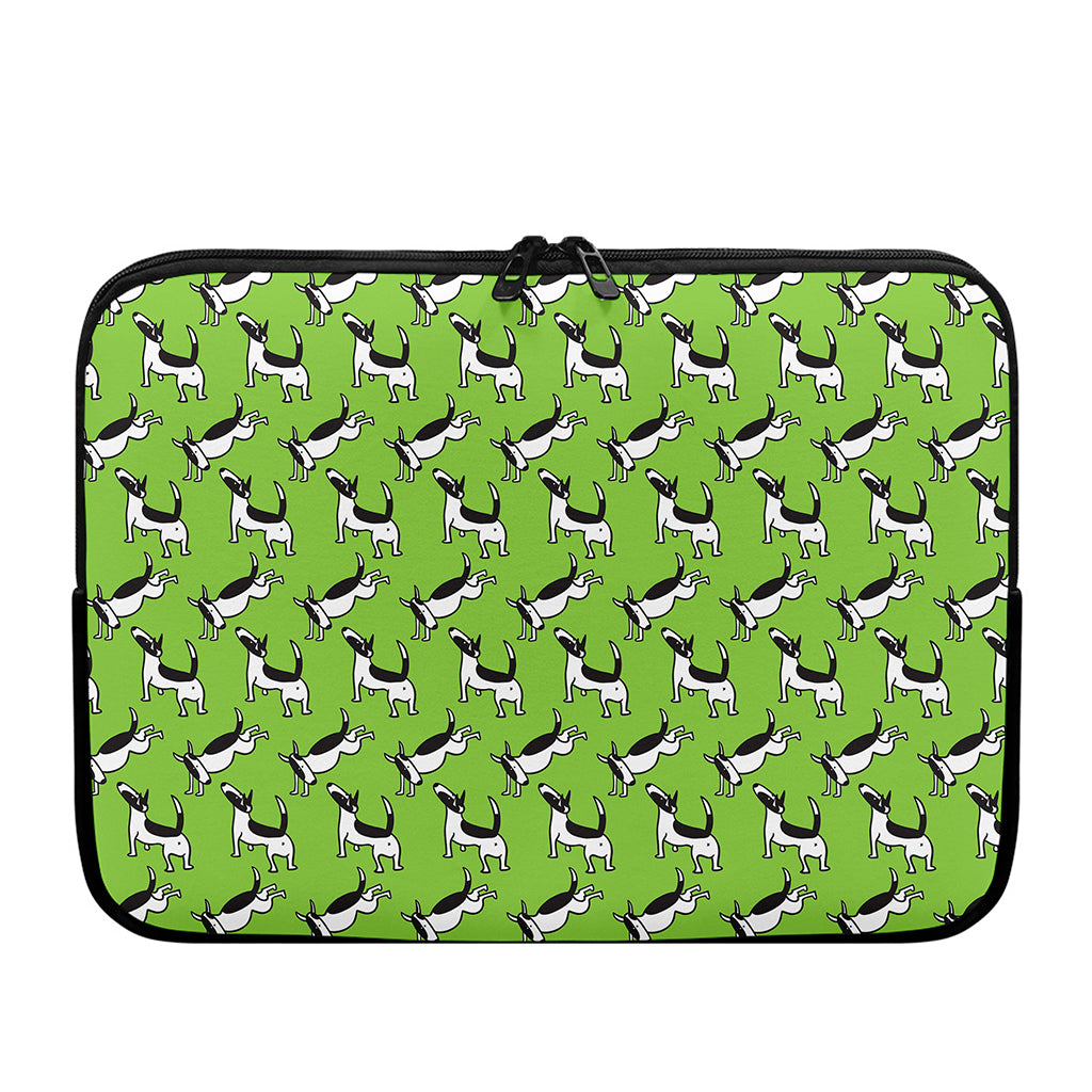 Green Doodle Bull Terrier Pattern Print Laptop Sleeve