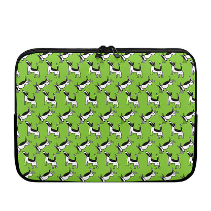 Green Doodle Bull Terrier Pattern Print Laptop Sleeve