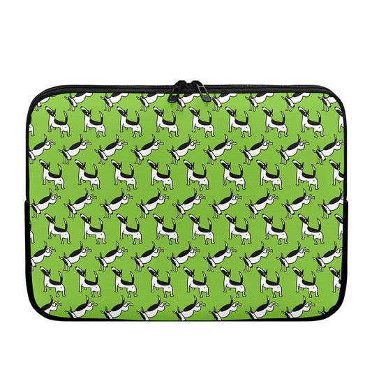 Green Doodle Bull Terrier Pattern Print Laptop Sleeve
