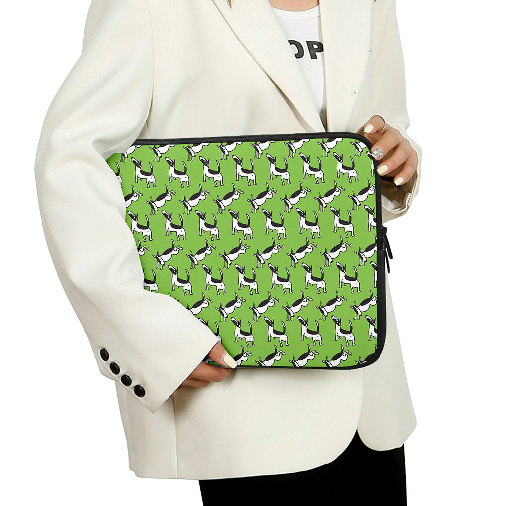 Green Doodle Bull Terrier Pattern Print Laptop Sleeve