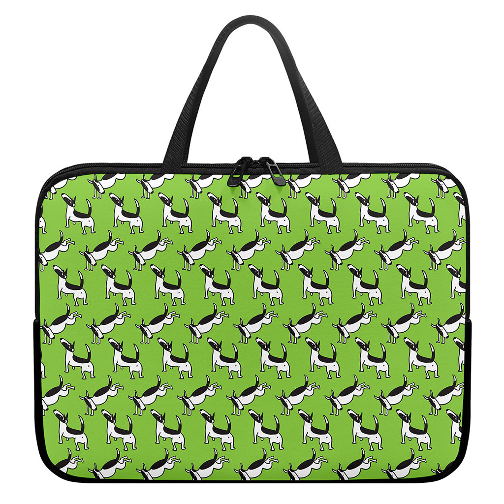 Green Doodle Bull Terrier Pattern Print Laptop Sleeve With Handle