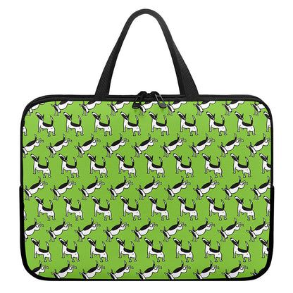 Green Doodle Bull Terrier Pattern Print Laptop Sleeve With Handle