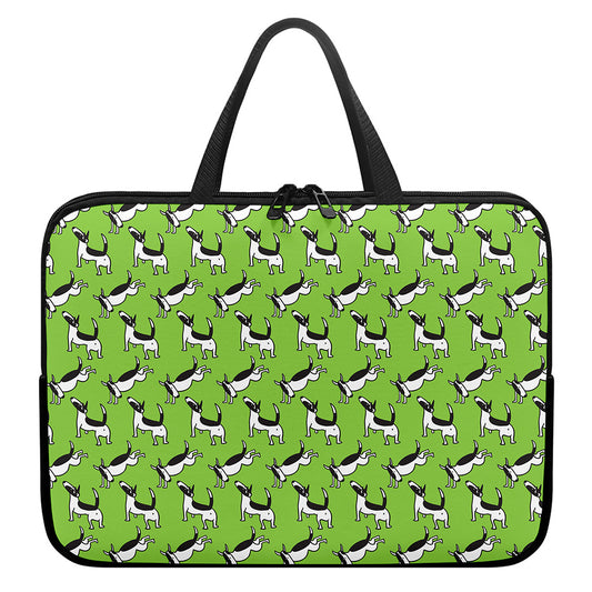 Green Doodle Bull Terrier Pattern Print Laptop Sleeve With Handle