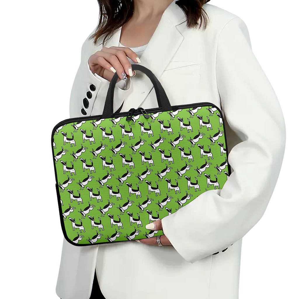 Green Doodle Bull Terrier Pattern Print Laptop Sleeve With Handle