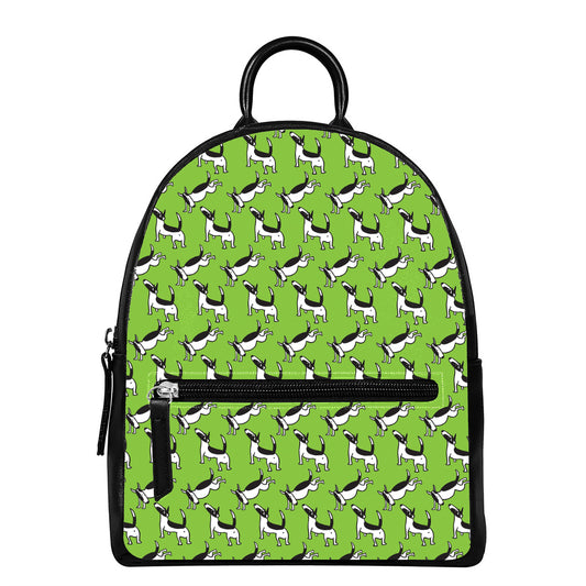 Green Doodle Bull Terrier Pattern Print Leather Backpack