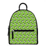 Green Doodle Bull Terrier Pattern Print Leather Backpack