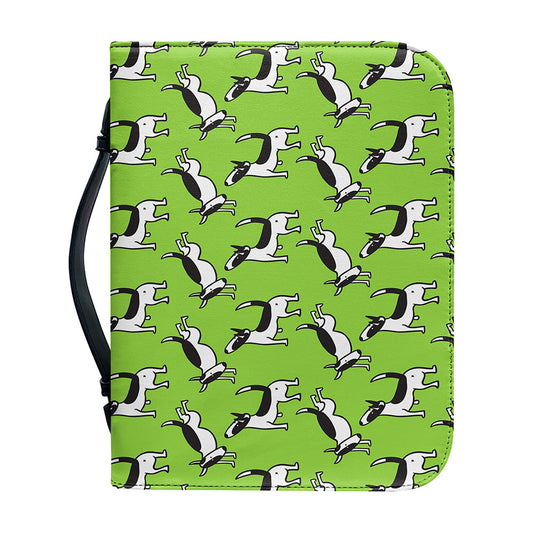 Green Doodle Bull Terrier Pattern Print Leather Bible Cover