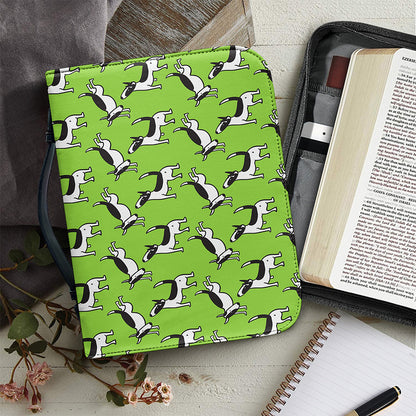 Green Doodle Bull Terrier Pattern Print Leather Bible Cover