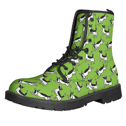 Green Doodle Bull Terrier Pattern Print Backpack