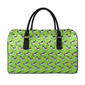 Green Doodle Bull Terrier Pattern Print Leather Duffel Bag