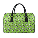 Green Doodle Bull Terrier Pattern Print Leather Duffle Bag