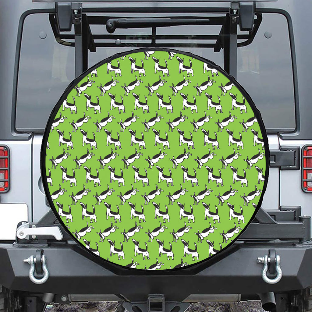 Green Doodle Bull Terrier Pattern Print Leather Spare Tire Cover