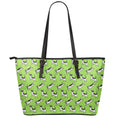 Green Doodle Bull Terrier Pattern Print Leather Tote Bag With Zipper