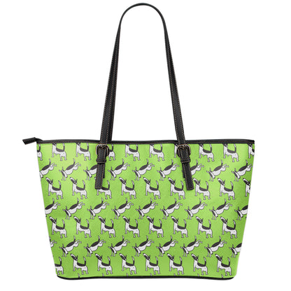 Green Doodle Bull Terrier Pattern Print Leather Tote Bag