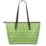 Green Doodle Bull Terrier Pattern Print Leather Tote Bag
