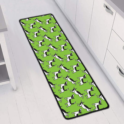 Green Doodle Bull Terrier Pattern Print Long Kitchen Mat