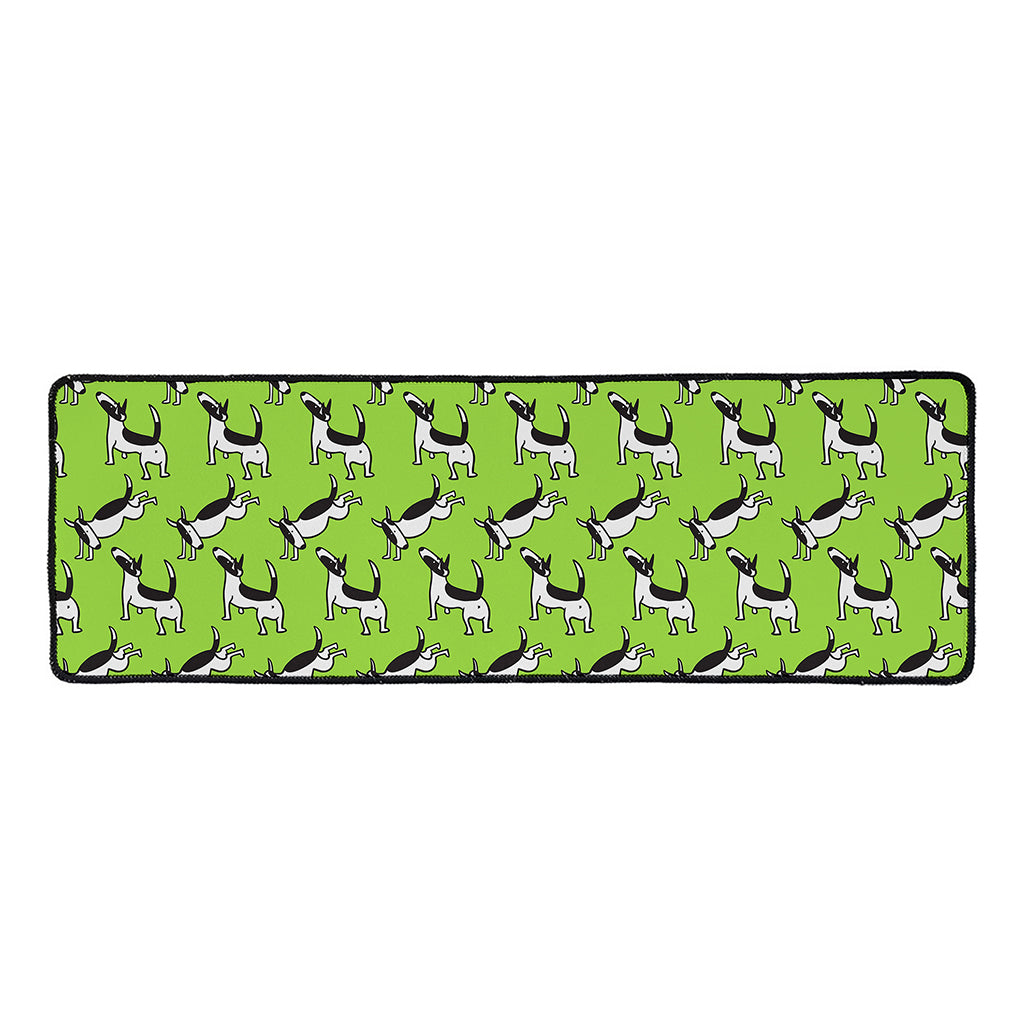 Green Doodle Bull Terrier Pattern Print Long Kitchen Mat
