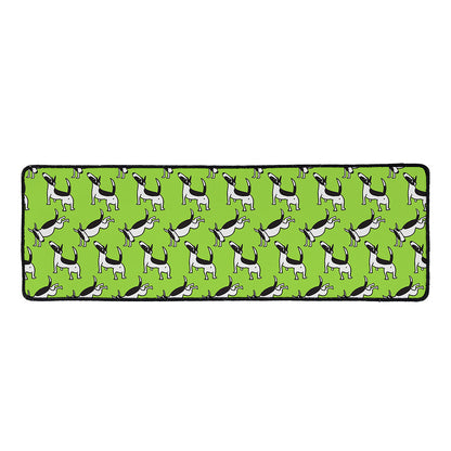 Green Doodle Bull Terrier Pattern Print Long Kitchen Mat