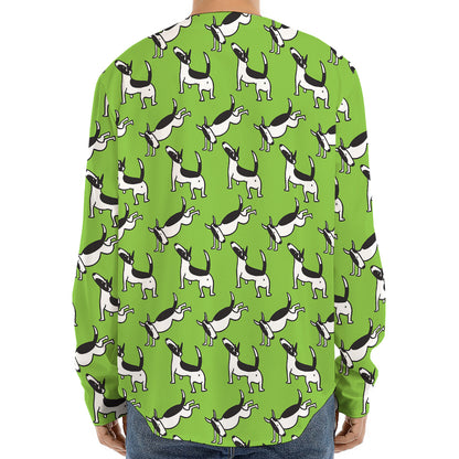 Green Doodle Bull Terrier Pattern Print Long Sleeve Baseball Jersey