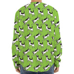 Green Doodle Bull Terrier Pattern Print Long Sleeve Baseball Jersey