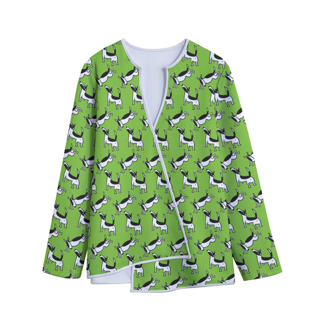 Green Doodle Bull Terrier Pattern Print Long Sleeve Short Coat