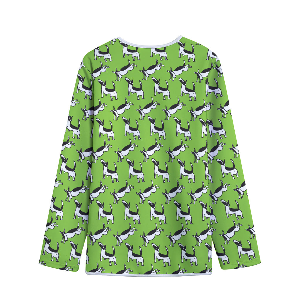 Green Doodle Bull Terrier Pattern Print Long Sleeve Short Coat