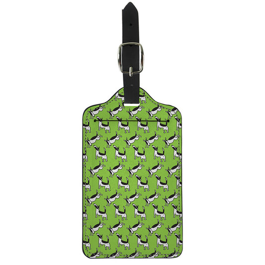 Green Doodle Bull Terrier Pattern Print Luggage Tag