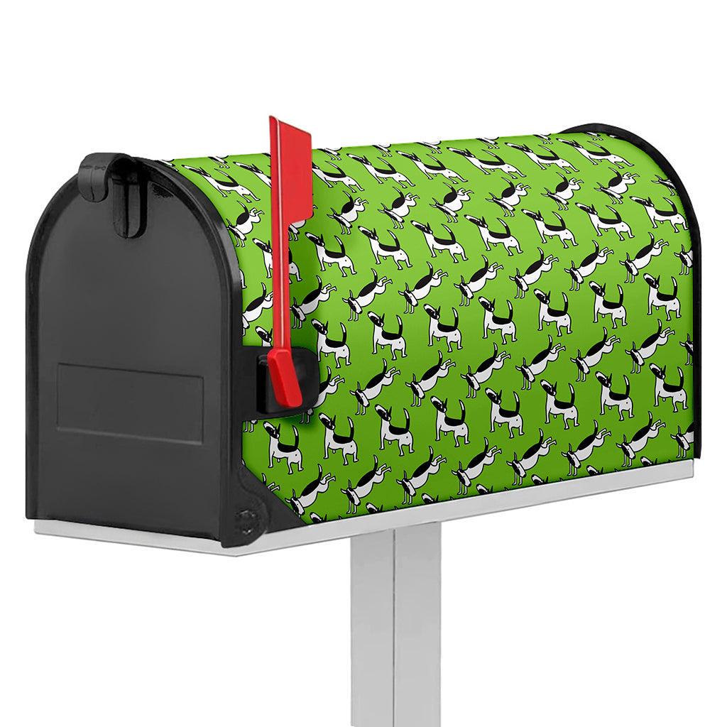 Green Doodle Bull Terrier Pattern Print Mailbox Cover
