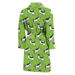 Green Doodle Bull Terrier Pattern Print Men's Bathrobe