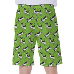 Green Doodle Bull Terrier Pattern Print Men's Beach Shorts
