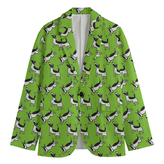 Green Doodle Bull Terrier Pattern Print Men's Blazer