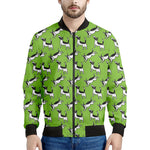 Green Doodle Bull Terrier Pattern Print Men's Bomber Jacket