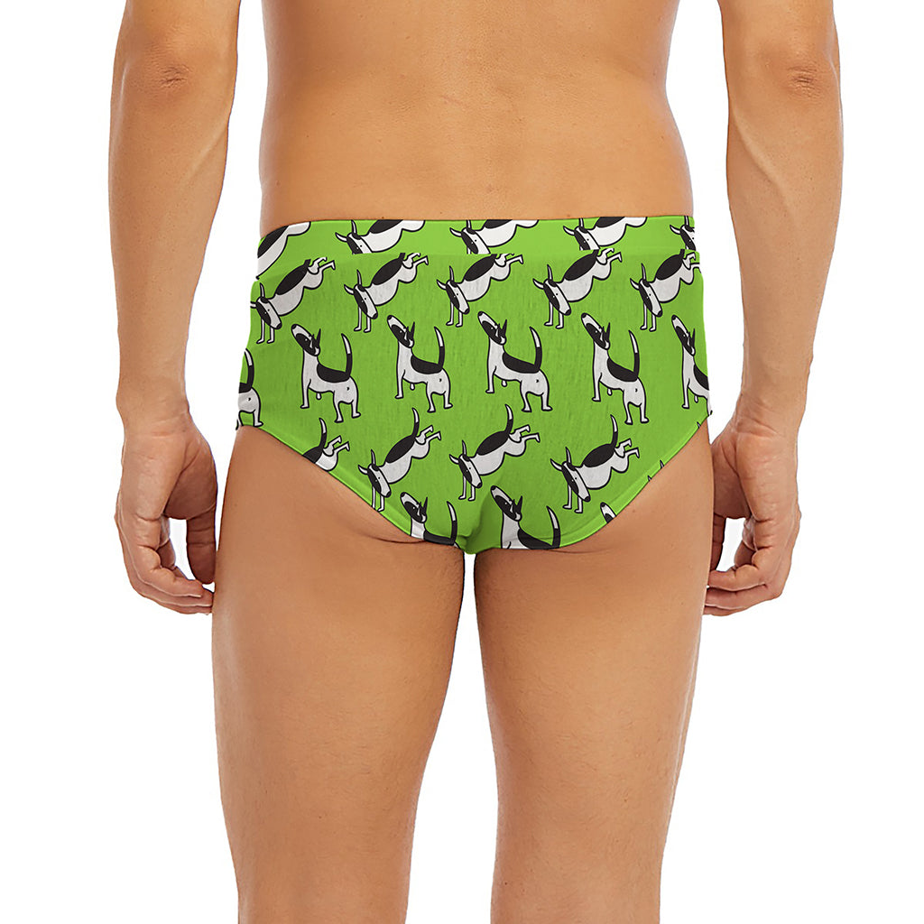 Green Doodle Bull Terrier Pattern Print Men's Briefs