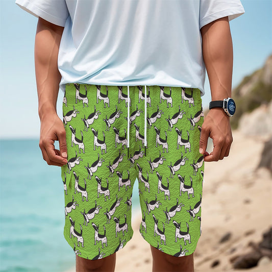 Green Doodle Bull Terrier Pattern Print Men's Cargo Shorts