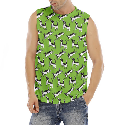 Green Doodle Bull Terrier Pattern Print Men's Fitness Tank Top