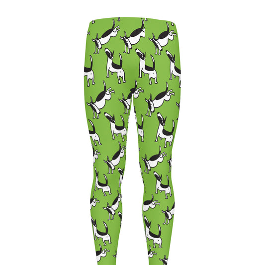 Green Doodle Bull Terrier Pattern Print Men's leggings