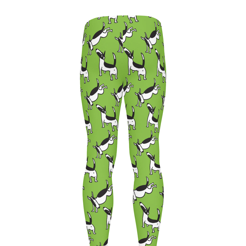 Green Doodle Bull Terrier Pattern Print Men's leggings