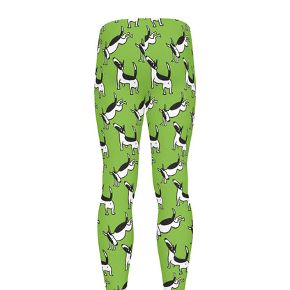Green Doodle Bull Terrier Pattern Print Men's leggings