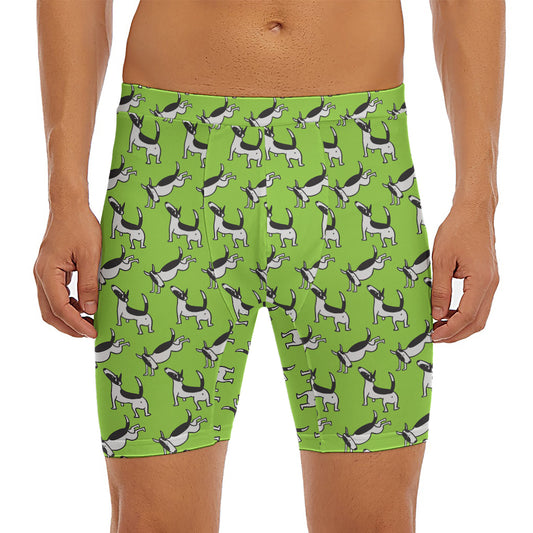Green Doodle Bull Terrier Pattern Print Men's Long Boxer Briefs