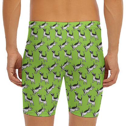 Green Doodle Bull Terrier Pattern Print Men's Long Boxer Briefs