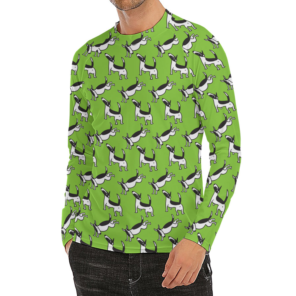 Green Doodle Bull Terrier Pattern Print Men's Long Sleeve Rash Guard