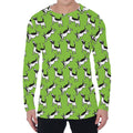 Green Doodle Bull Terrier Pattern Print Men's Long Sleeve T-Shirt