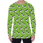 Green Doodle Bull Terrier Pattern Print Men's Long Sleeve T-Shirt