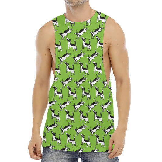 Green Doodle Bull Terrier Pattern Print Men's Muscle Tank Top
