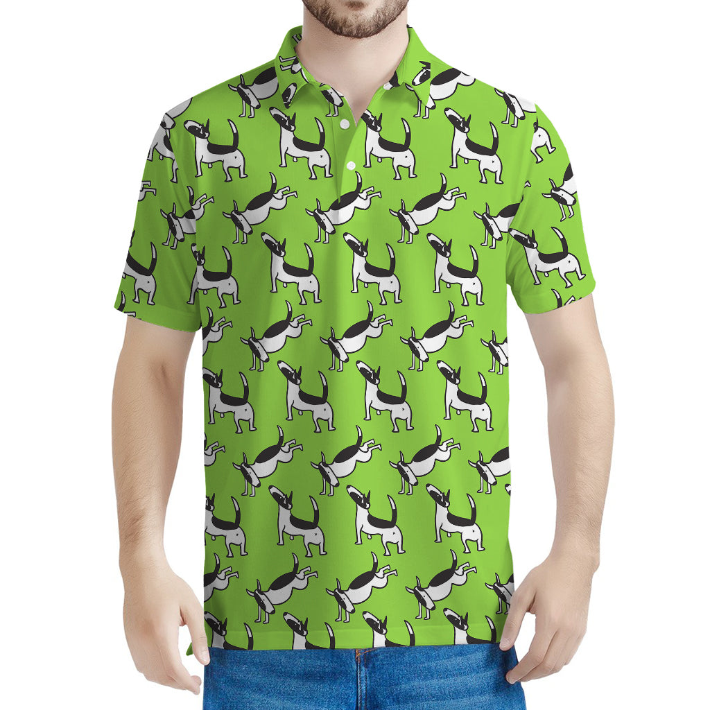 Green Doodle Bull Terrier Pattern Print Men's Polo Shirt
