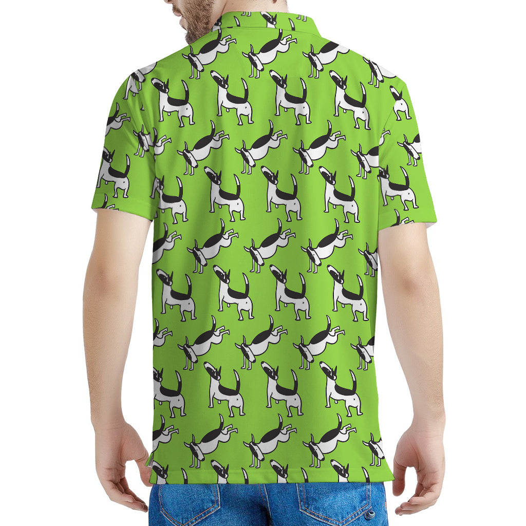 Green Doodle Bull Terrier Pattern Print Men's Polo Shirt