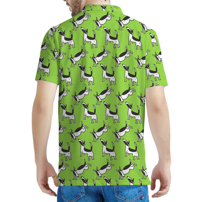 Green Doodle Bull Terrier Pattern Print Men's Polo Shirt