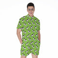 Green Doodle Bull Terrier Pattern Print Men's Romper