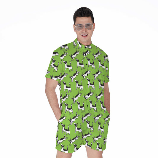 Green Doodle Bull Terrier Pattern Print Men's Rompers